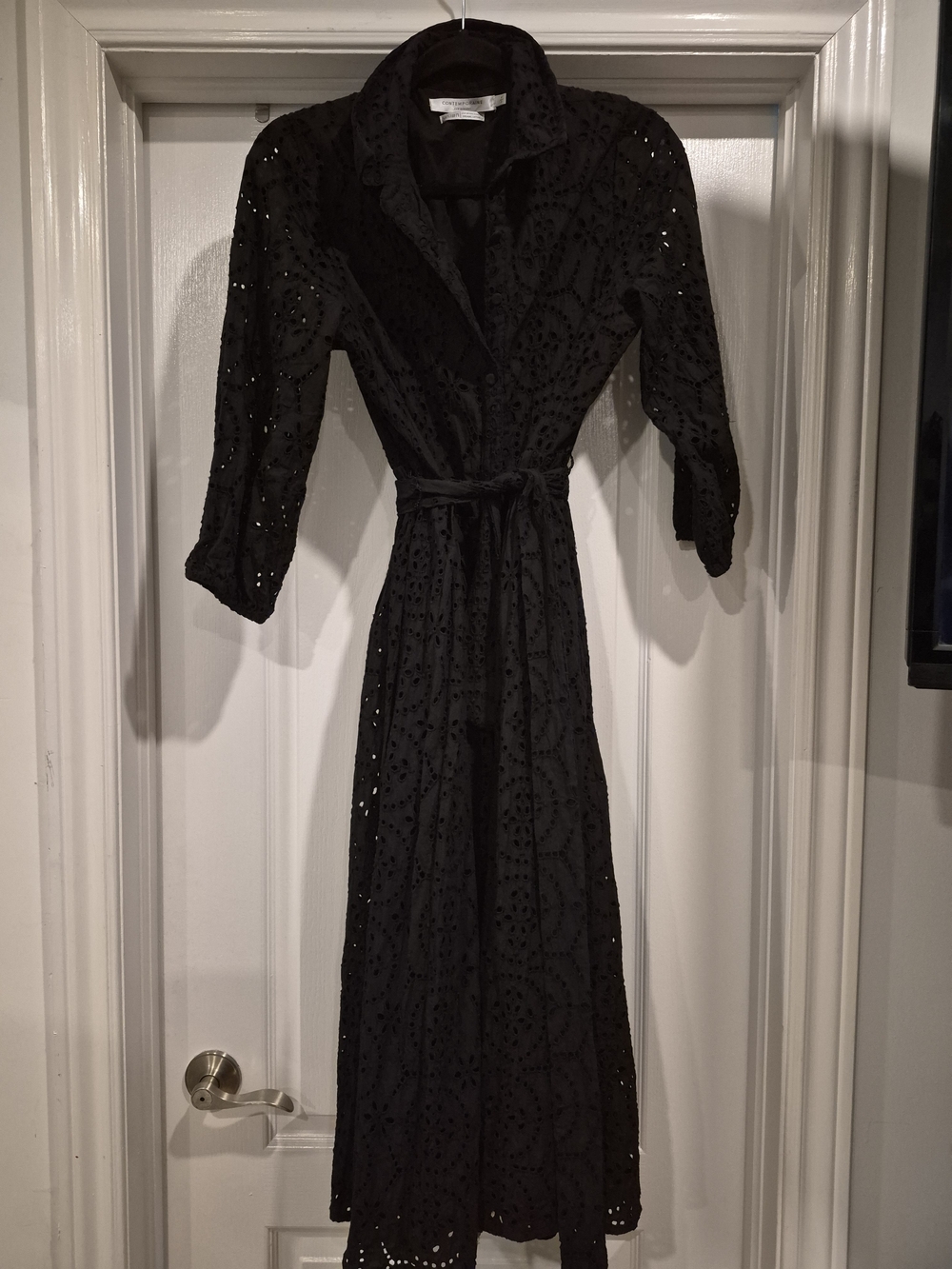 Simons Black Eyelet Maxi Robe with Tie Belt